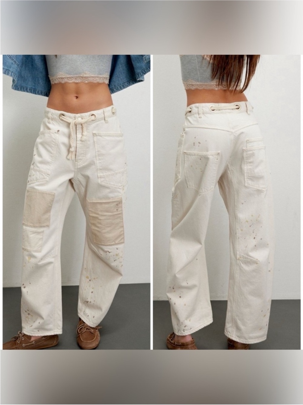 NWT Free People We The Free Moxie Pull-On Barrel Jeans - white ivory cream - 29.